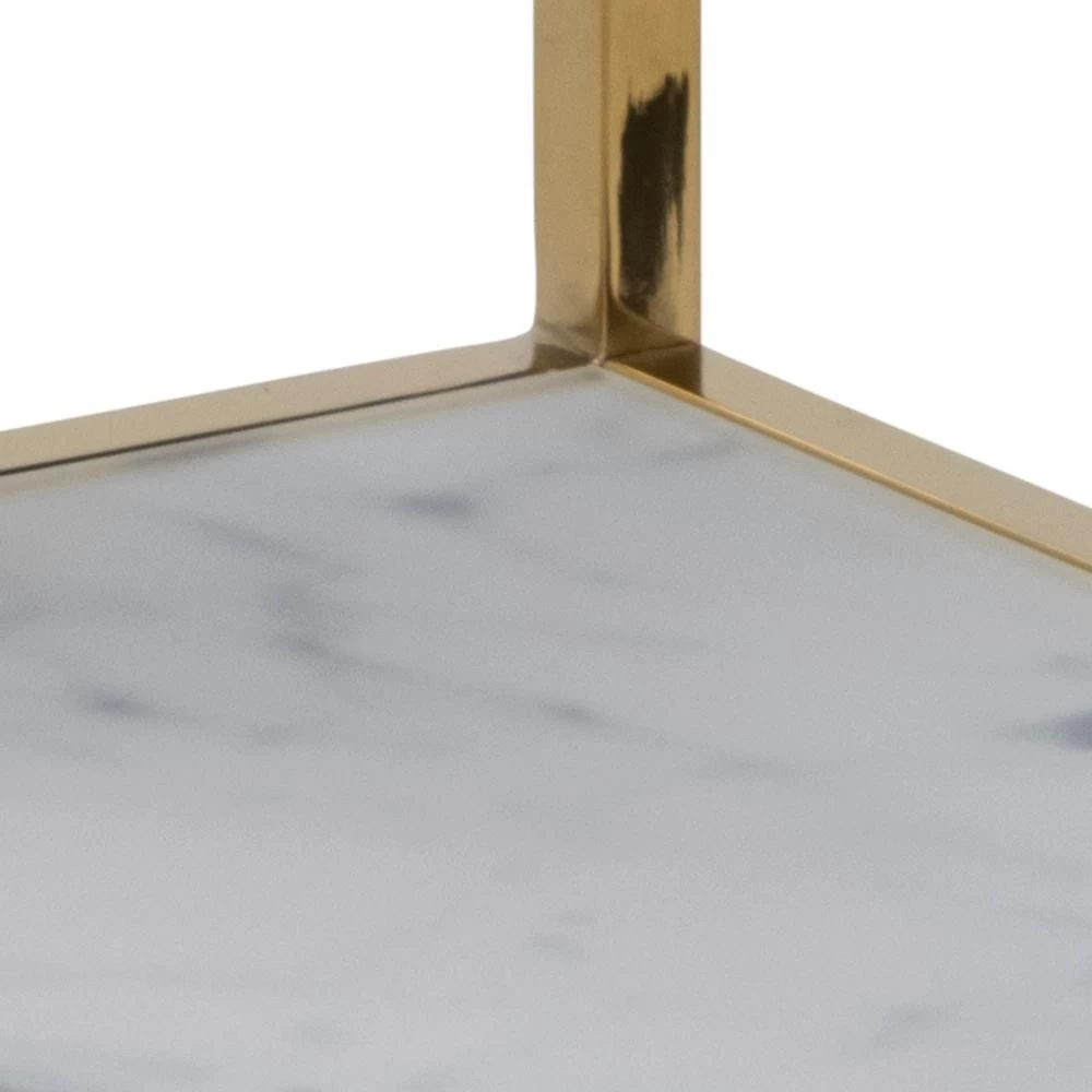 Table D'appoint Anika 45x40cm 1 étagère - Marbre Blanc/ Doré 4 Table D'appoint Anika 45x40cm 1 étagère - Marbre Blanc/ Doré – Image 4