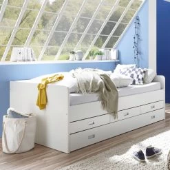 Lit Banquette Arkea 120x200 Avec 3 Tiroirs - Blanc