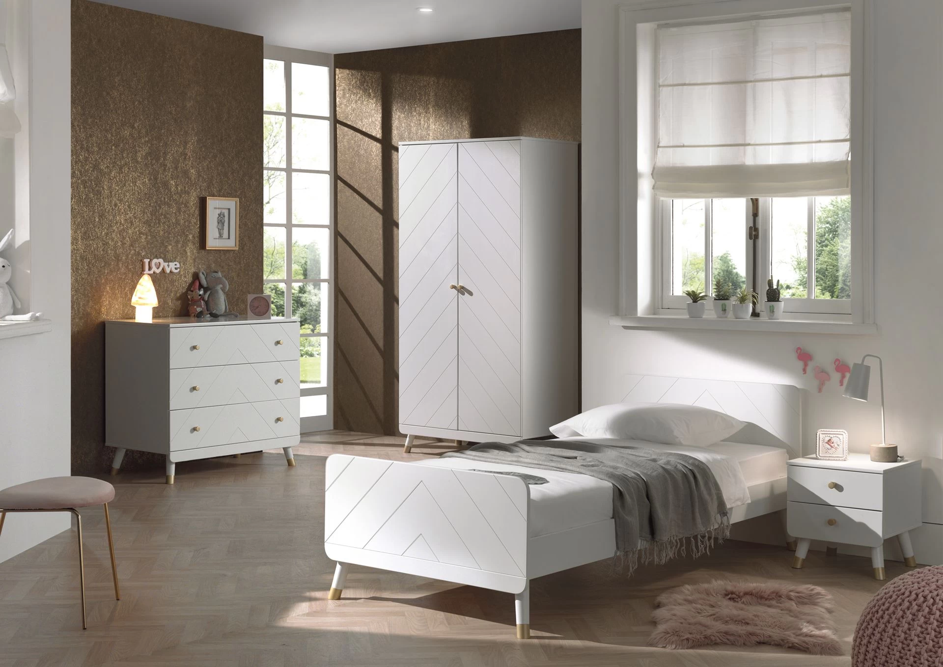 Armoire Billy 2 Portes MDF - Blanc/or 2 Armoire Billy 2 Portes MDF - Blanc/or – Image 2