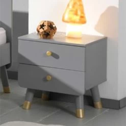 Table De Chevet Billy Rétro 2 Tiroirs - Gris