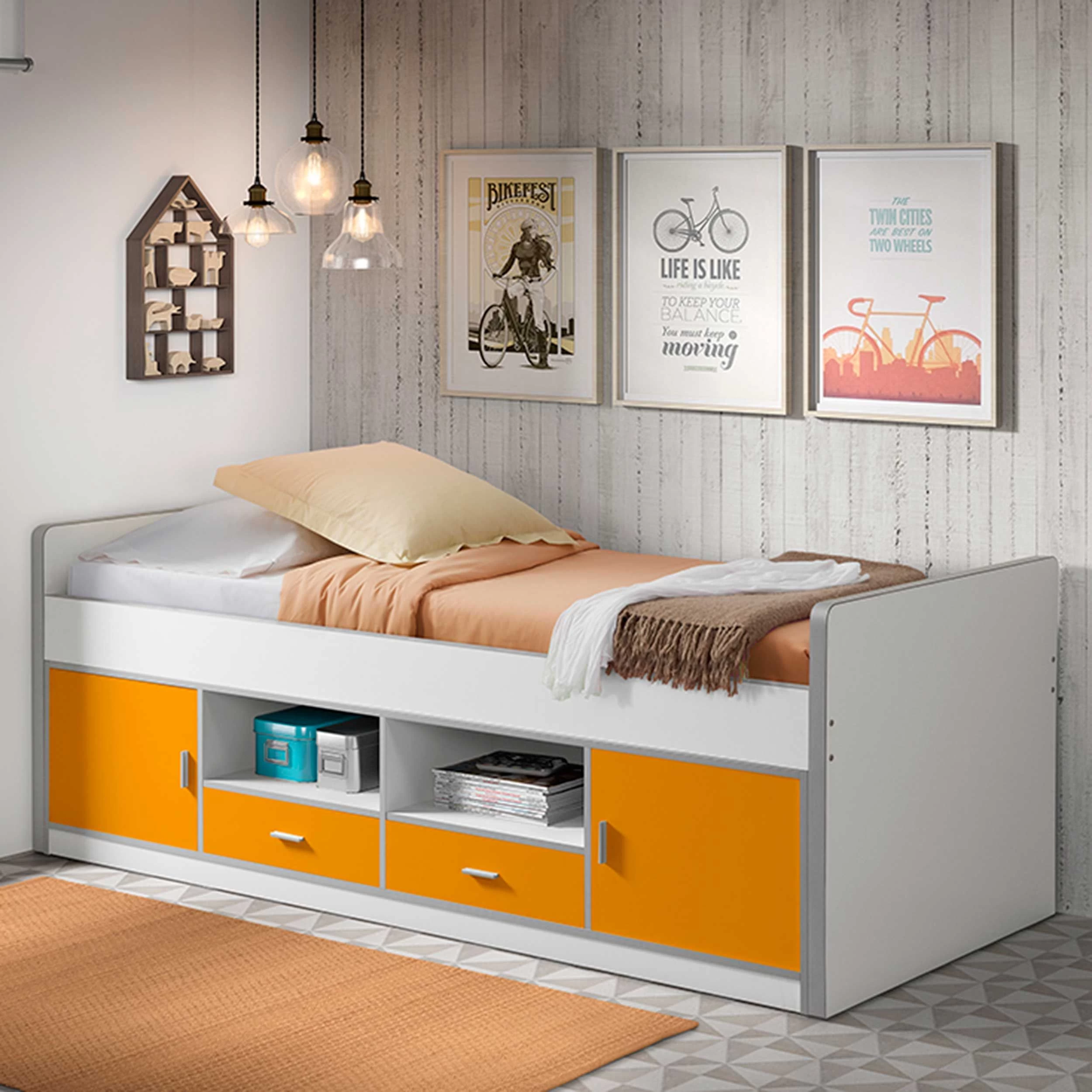 Lit Banquette Bonny Avec Rangements - Orange 1 Lit Banquette Bonny Avec Rangements - Orange