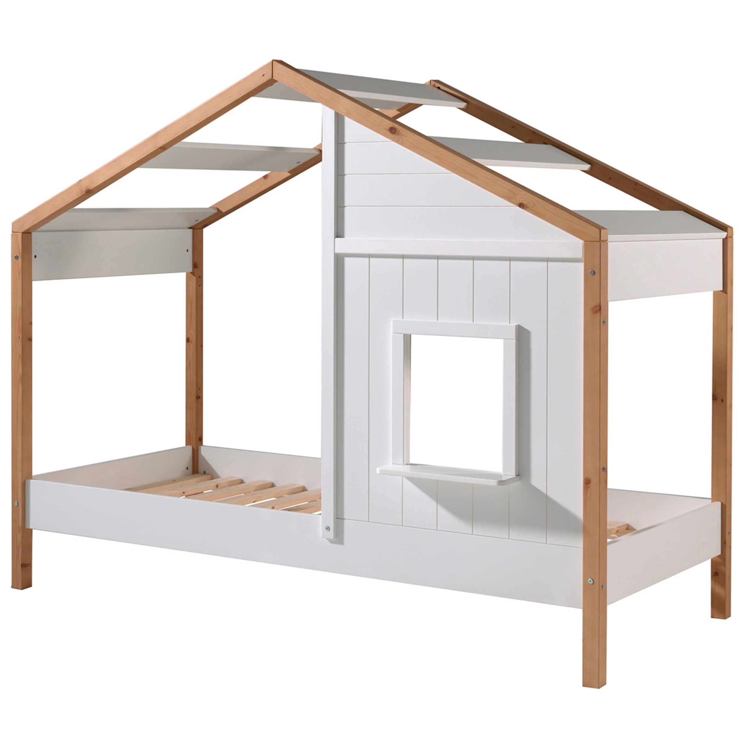 Lit Cabane Bambino 90x200cm MDF Et Pin - Blanc/naturel 3 Lit Cabane Bambino 90x200cm MDF Et Pin - Blanc/naturel – Image 3