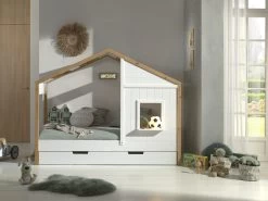 Lit Maison Bambino 90x200 Avec Tiroir De Lit MDF Et Pin - Blanc/naturel -Magasin De Meubles BSCO9114 02 75d0