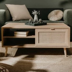 Table Basse Bilal 100x60 Avec 1 Porte - Chêne/raphia Imprimé