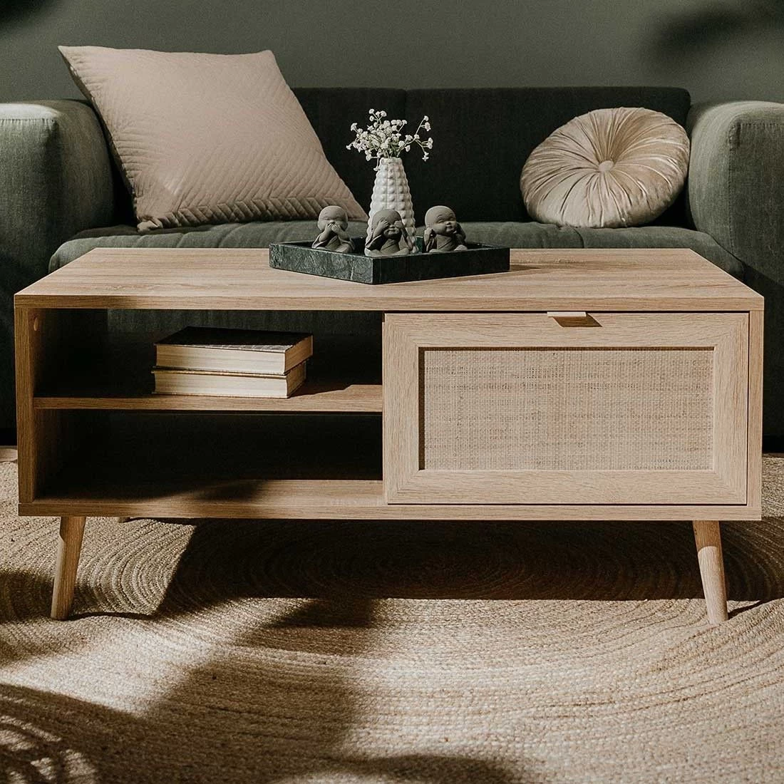 Table Basse Bilal 100x60 Avec 1 Porte - Chêne/raphia Imprimé 1 Table Basse Bilal 100x60 Avec 1 Porte - Chêne/raphia Imprimé