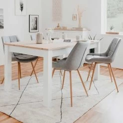 Table à Manger Extensible Berge 160/215x90 - Blanc/chêne