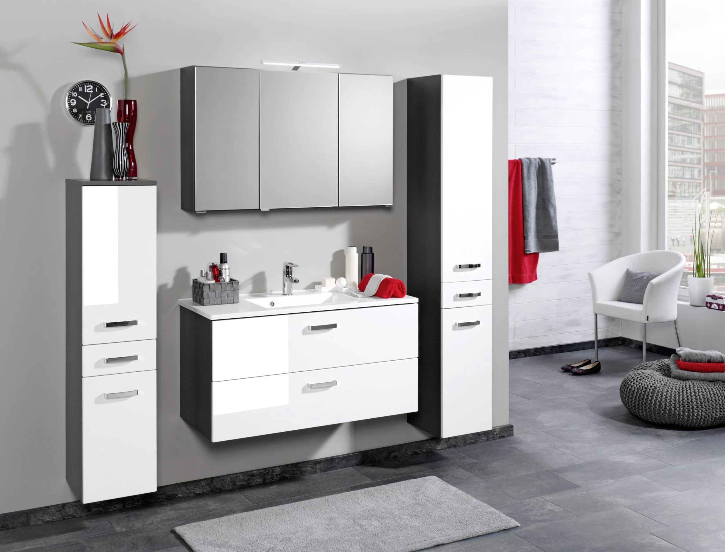 Meuble Vasque Bobbi 100cm Avec 2 Tiroirs Et Vasque Céramique - Graphite/blanc Brillant 2 Meuble Vasque Bobbi 100cm Avec 2 Tiroirs Et Vasque Céramique - Graphite/blanc Brillant – Image 2