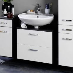 Meuble Sous Lavabo Bobbi 60cm 1 Porte Et 1 Tiroir - Graphite/blanc Brillant