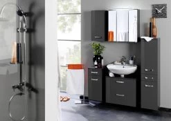 Meuble Sous Lavabo Bobbi 60cm 1 Porte Et 1 Tiroir - Graphite/gris Brillant -Magasin De Meubles Bologna Milieu C1 3 1cb8