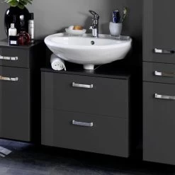 Meuble Sous Lavabo Bobbi 70cm 1 Porte Et 1 Tiroir - Graphite/gris Brillant