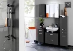 Armoire De Toilette Bobbi 60cm Modèle 2 3 Portes & Eclairage LED - Graphite -Magasin De Meubles Bologna Milieu C1 3 b5b1