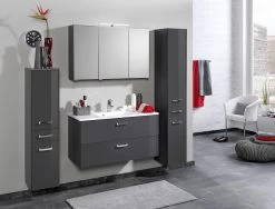 Meuble Vasque Bobbi 90cm 2 Tiroirs - Graphite/gris Brillant -Magasin De Meubles Bologna Milieu C2 3 b9c7