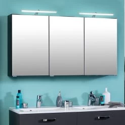 Armoire De Toilette Bobbi 120cm Modèle 2 3 Portes & Eclairage LED - Graphite
