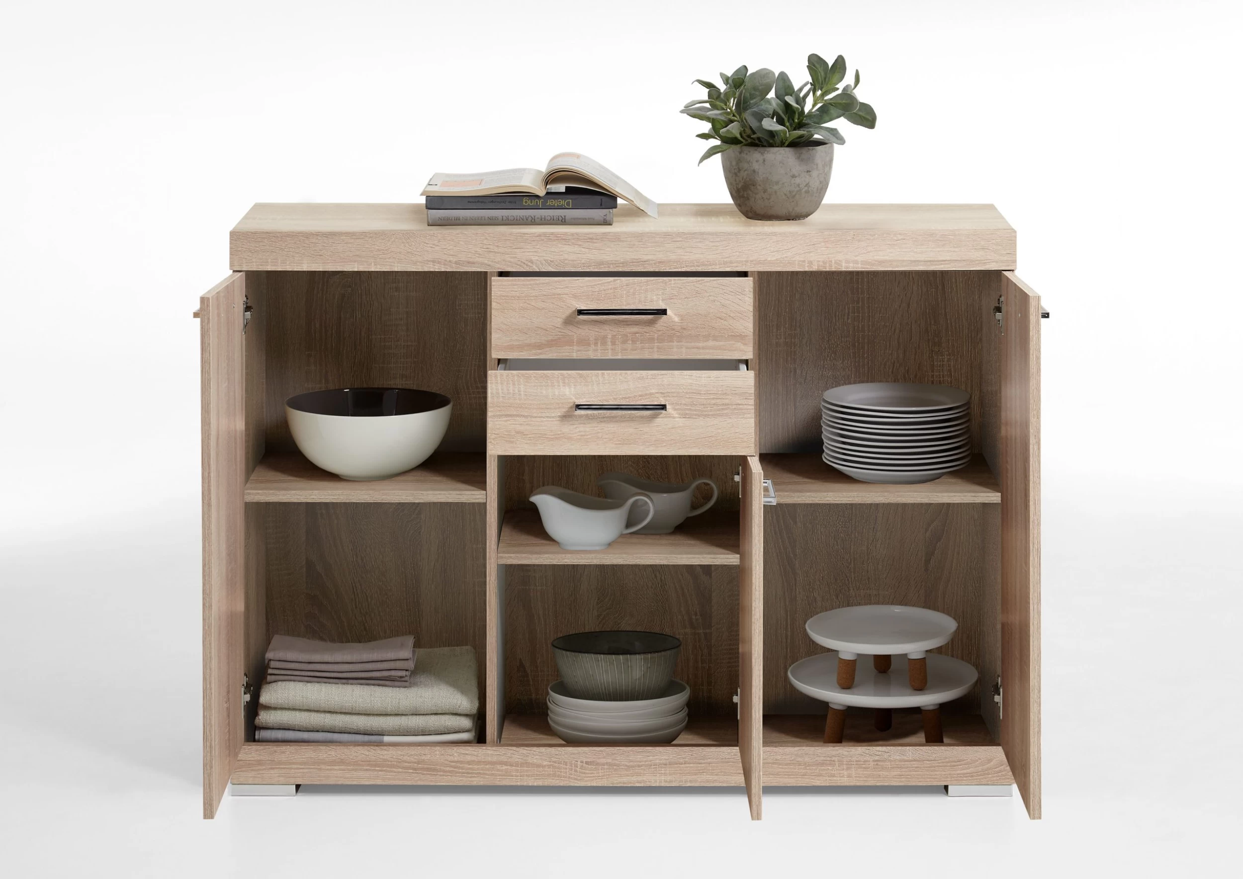 FMD Commode Cristal 3 Portes Et 2 Tiroirs 120x90x35 - Chêne 2 FMD Commode Cristal 3 Portes Et 2 Tiroirs 120x90x35 - Chêne – Image 2