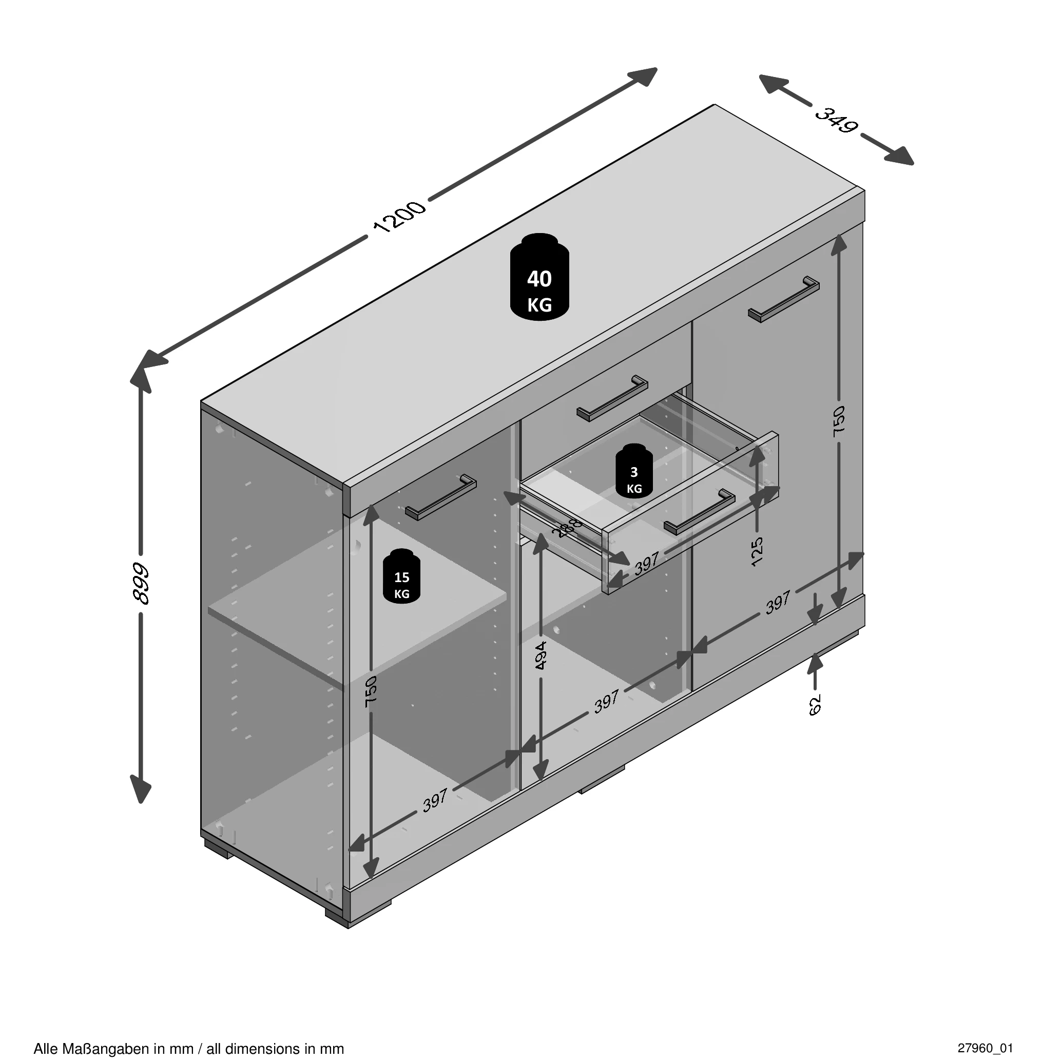 FMD Commode Cristal 3 Portes Et 2 Tiroirs 120x90x35 - Chêne 3 FMD Commode Cristal 3 Portes Et 2 Tiroirs 120x90x35 - Chêne – Image 3