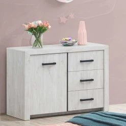 Commode Elvira 120cm Avec 1 Porte & 3 Tiroirs - Chêne Blanc