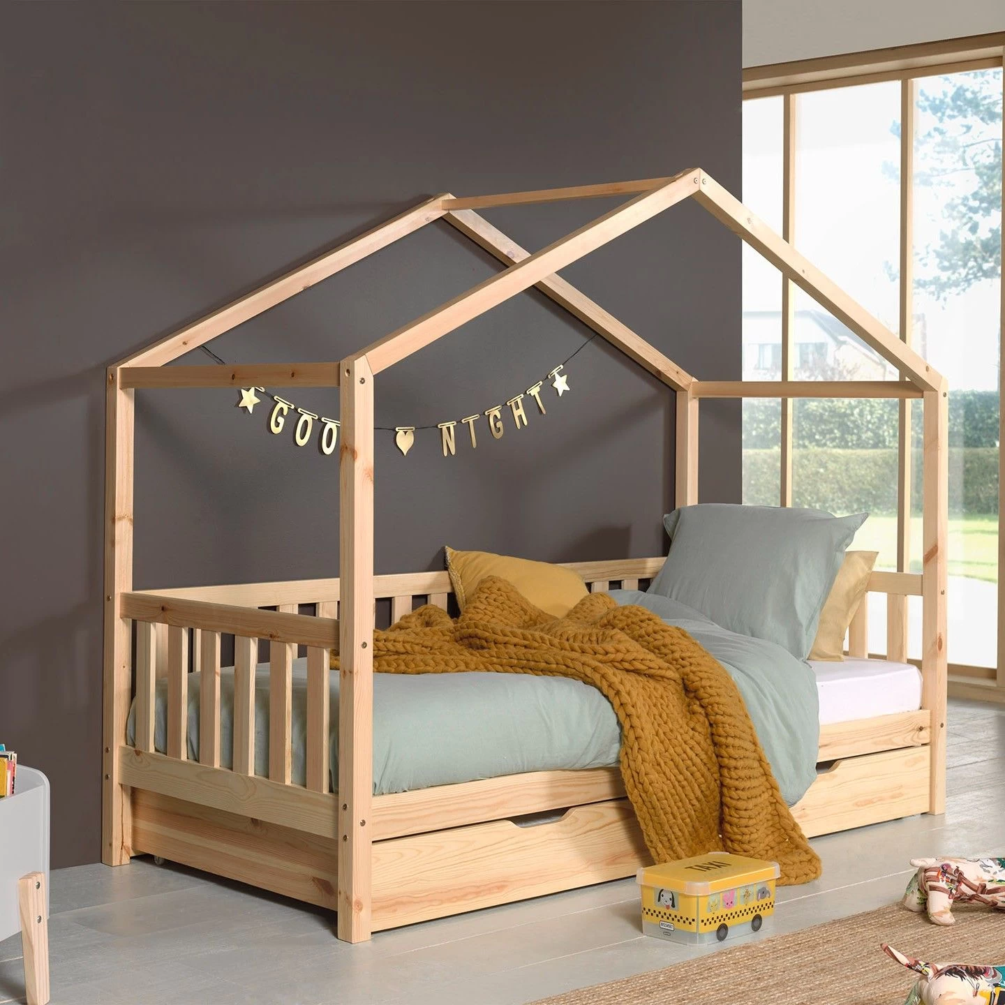 Lit Cabane Dallas 2 90x200 Avec Tiroir De Lit - Nature 1 Lit Cabane Dallas 2 90x200 Avec Tiroir De Lit - Nature