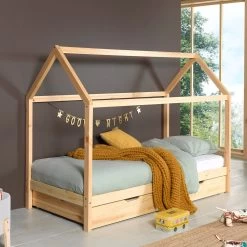 Lit Cabane Dallas 1 90x200 Avec Tiroir De Lit - Nature