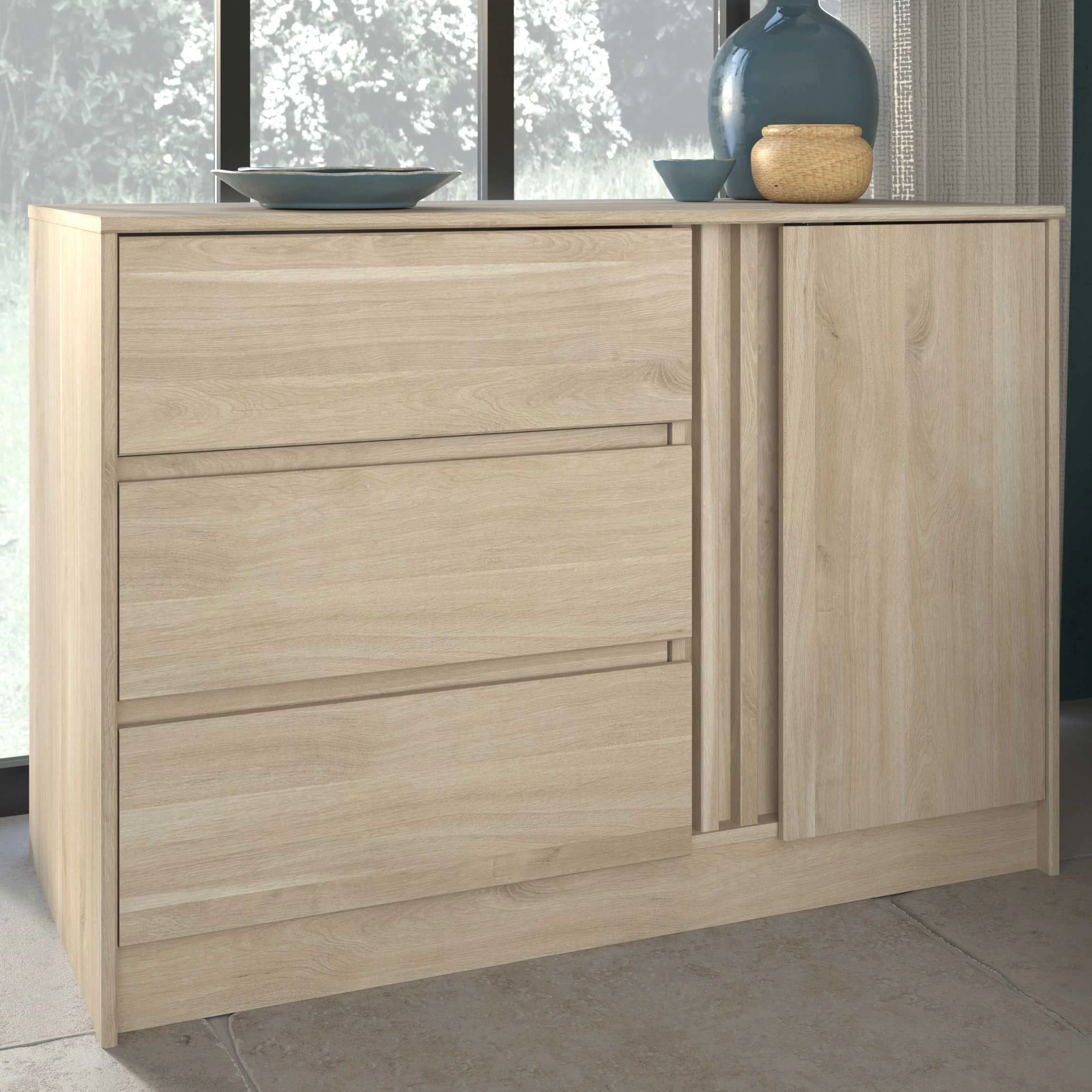 Commode Tokio 77cm-3 Tiroirs, 1 Porte Tournante, 1 étagère-décor Chêne 1 Commode Tokio 77cm-3 Tiroirs, 1 Porte Tournante, 1 étagère-décor Chêne