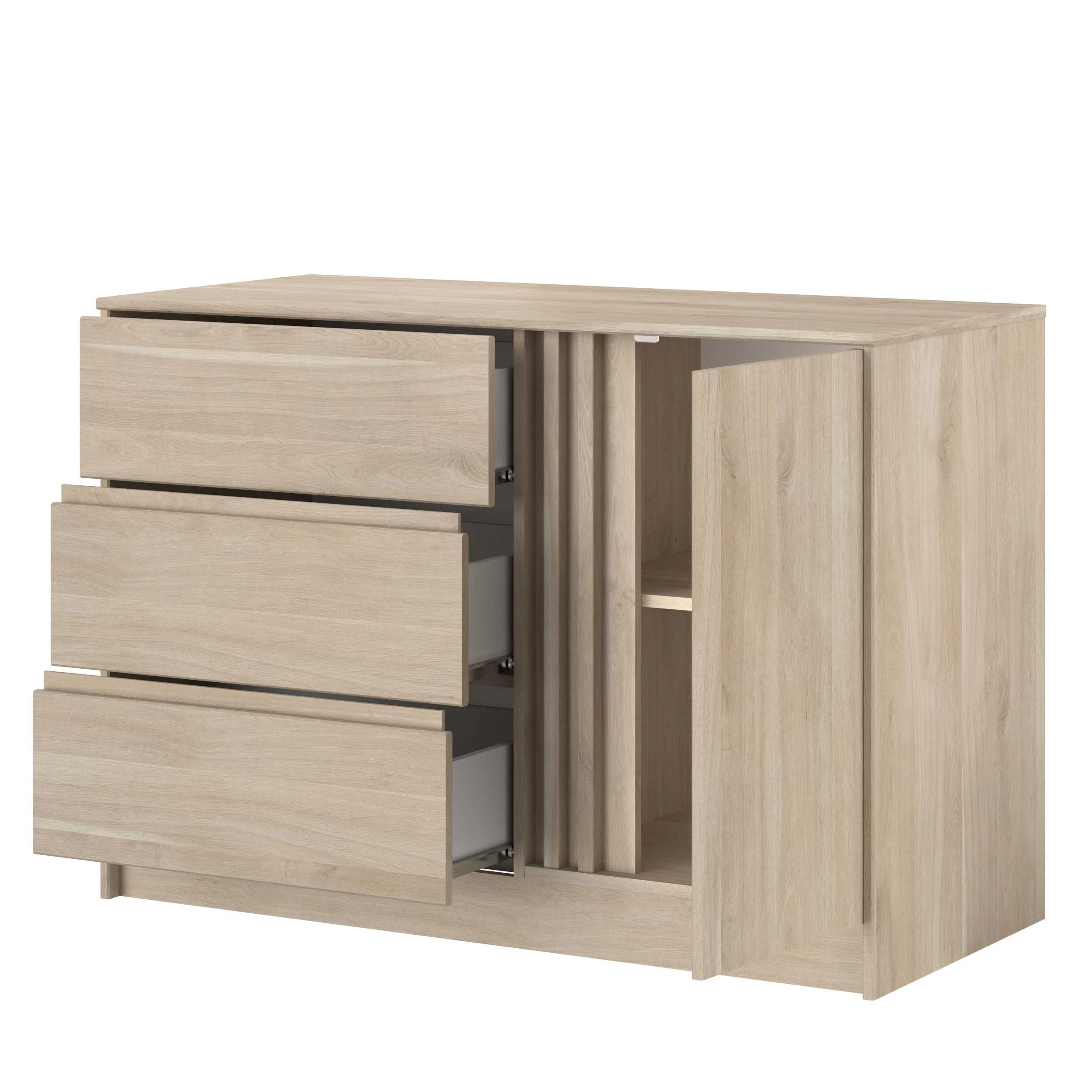 Commode Tokio 77cm-3 Tiroirs, 1 Porte Tournante, 1 étagère-décor Chêne 7 Commode Tokio 77cm-3 Tiroirs, 1 Porte Tournante, 1 étagère-décor Chêne – Image 7