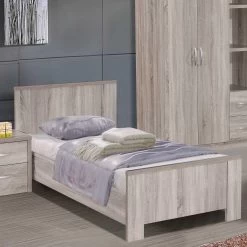 Lit Simple Noémie 90x200 Cm - Chêne/gris