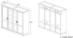 Armoire Emily 225cm Avec 4 Portes & Miroir - Chêne Gris -Magasin De Meubles Ella 4d kast a983