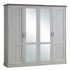 Armoire Emily 225cm Avec 4 Portes & Miroir - Chêne Gris