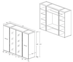 Armoire Forever 220cm Avec 4 Portes & Miroir - Chêne Gris -Magasin De Meubles Evi 4D kast 89f2
