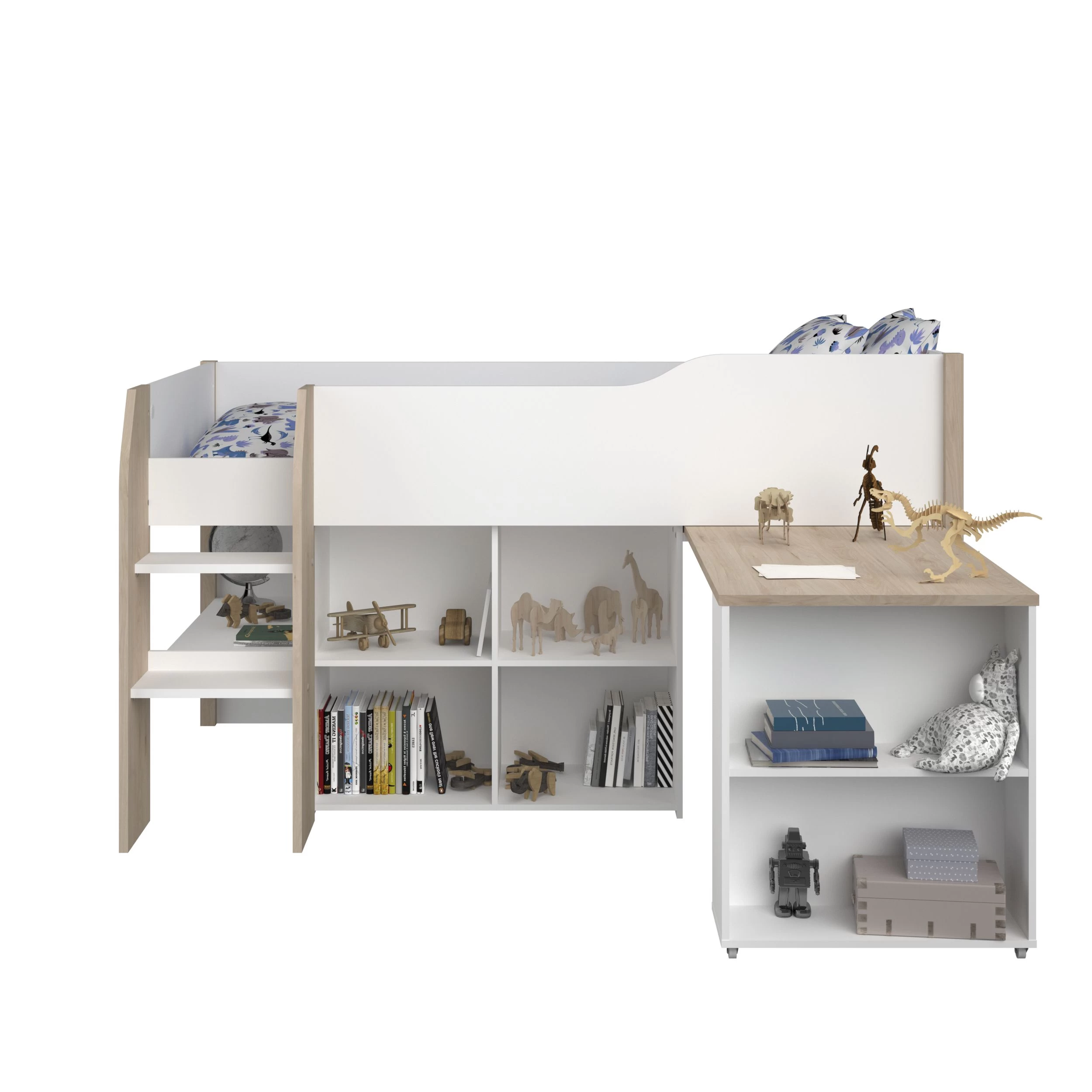 Lit Combiné Moscon 90x200 - Blanc/chêne 9 Lit Combiné Moscon 90x200 - Blanc/chêne – Image 9