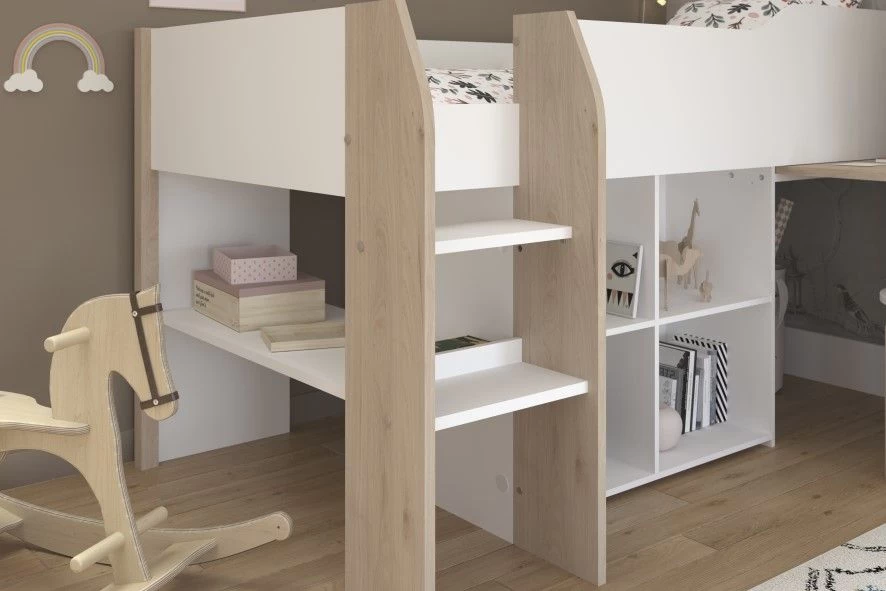 Lit Combiné Moscon 90x200 - Blanc/chêne 2 Lit Combiné Moscon 90x200 - Blanc/chêne – Image 2