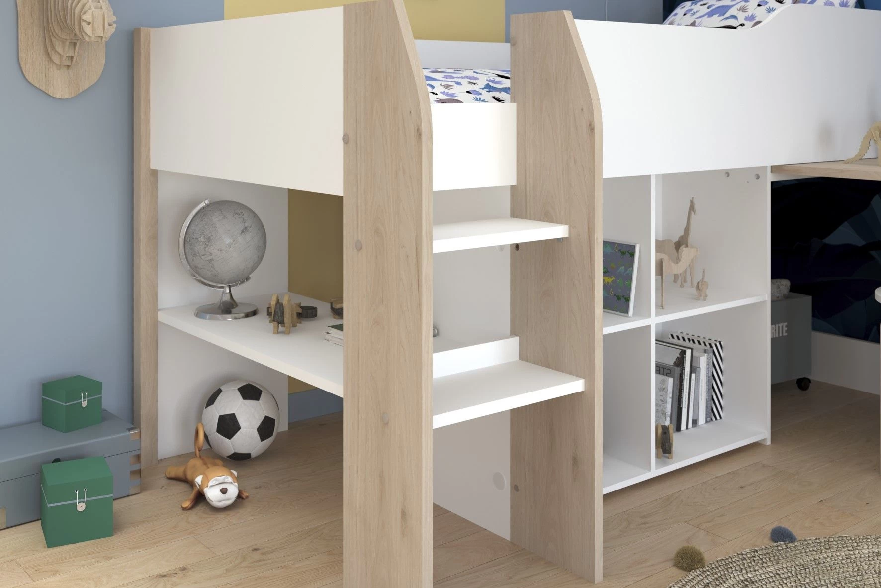 Lit Combiné Moscon 90x200 - Blanc/chêne 6 Lit Combiné Moscon 90x200 - Blanc/chêne – Image 6