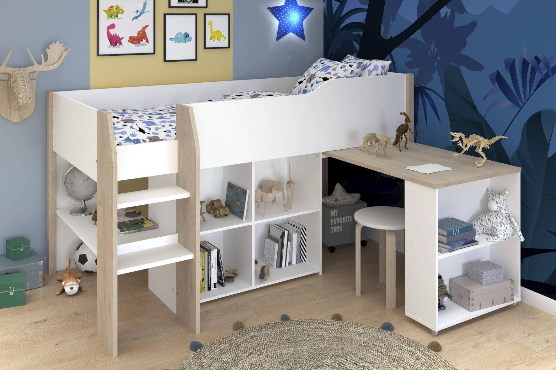 Lit Combiné Moscon 90x200 - Blanc/chêne 7 Lit Combiné Moscon 90x200 - Blanc/chêne – Image 7