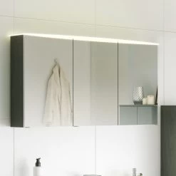Armoire De Toilette Florent Courbée 100cm 3 Portes & Barre LED - Graphite