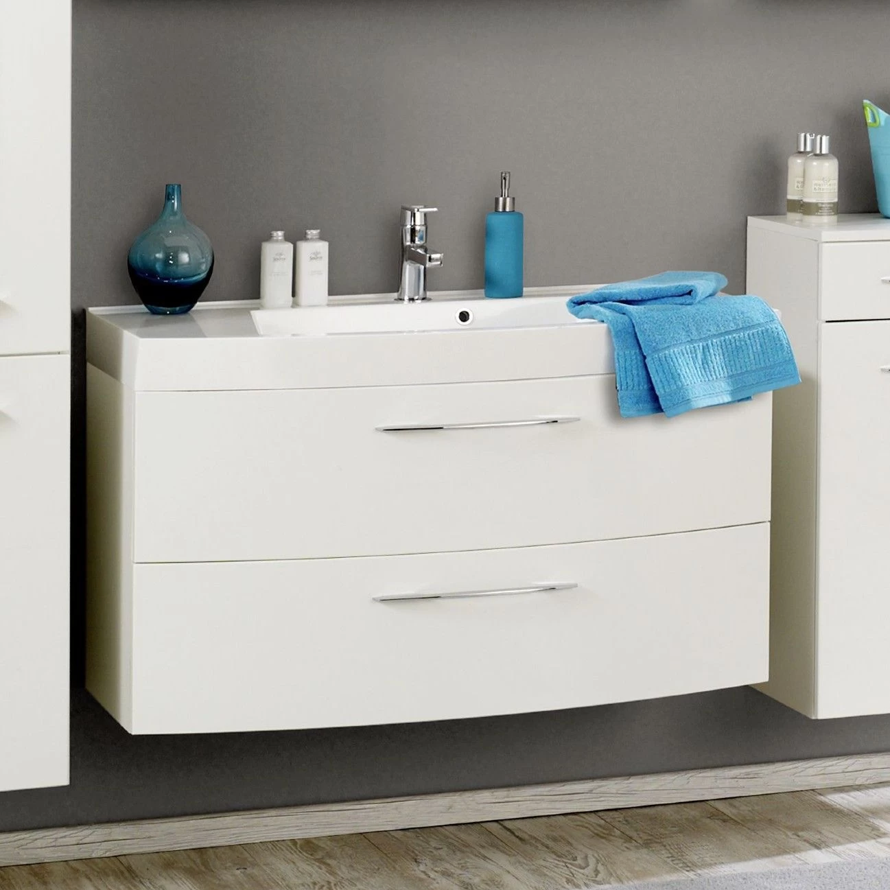 Meuble Vasque Florent Courbé 120cm 2 Tiroirs - Blanc 1 Meuble Vasque Florent Courbé 120cm 2 Tiroirs - Blanc