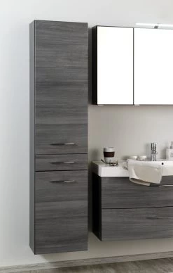 Colonne Florent 40cm Avec 2 Portes & Tiroir - Graphite/chêne Gris