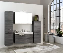 Colonne Florent 40cm Avec 2 Portes & Tiroir - Graphite/chêne Gris -Magasin De Meubles Florida Milieu B2 c7c6