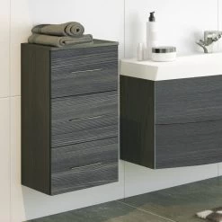 Armoire Salle De Bains Florent 40cm 3 Tiroirs - Graphite/chĂȘne Gris