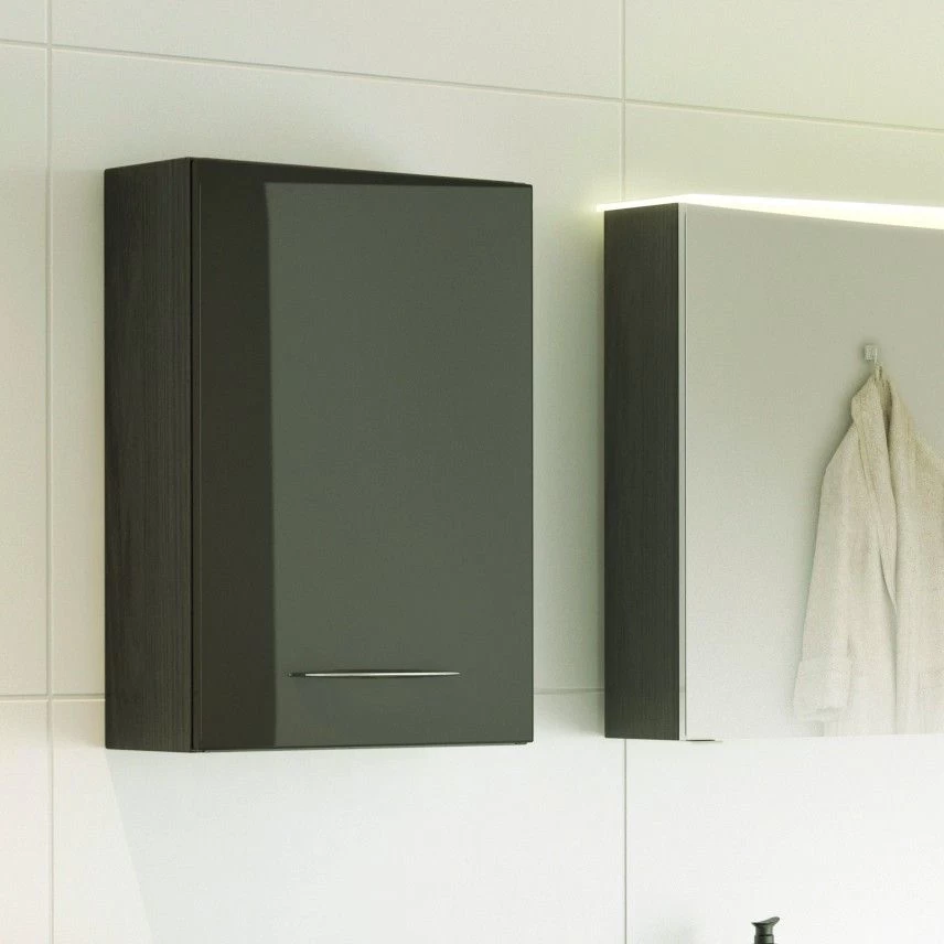 Armoire Murale Florent 40cm 1 Porte - Graphite/gris Brillant 1 Armoire Murale Florent 40cm 1 Porte - Graphite/gris Brillant