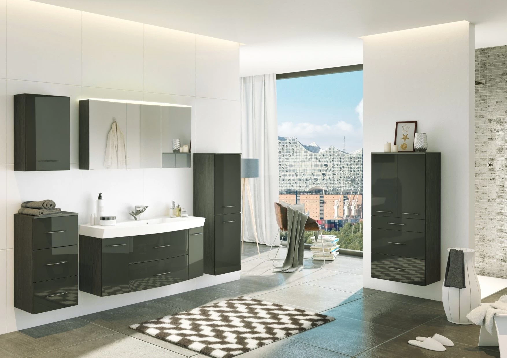 Armoire Murale Florent 40cm 1 Porte - Graphite/gris Brillant 2 Armoire Murale Florent 40cm 1 Porte - Graphite/gris Brillant – Image 2