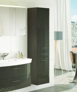 Colonne Florent 40cm Avec 2 Portes & Tiroir - Graphite/gris Brillant