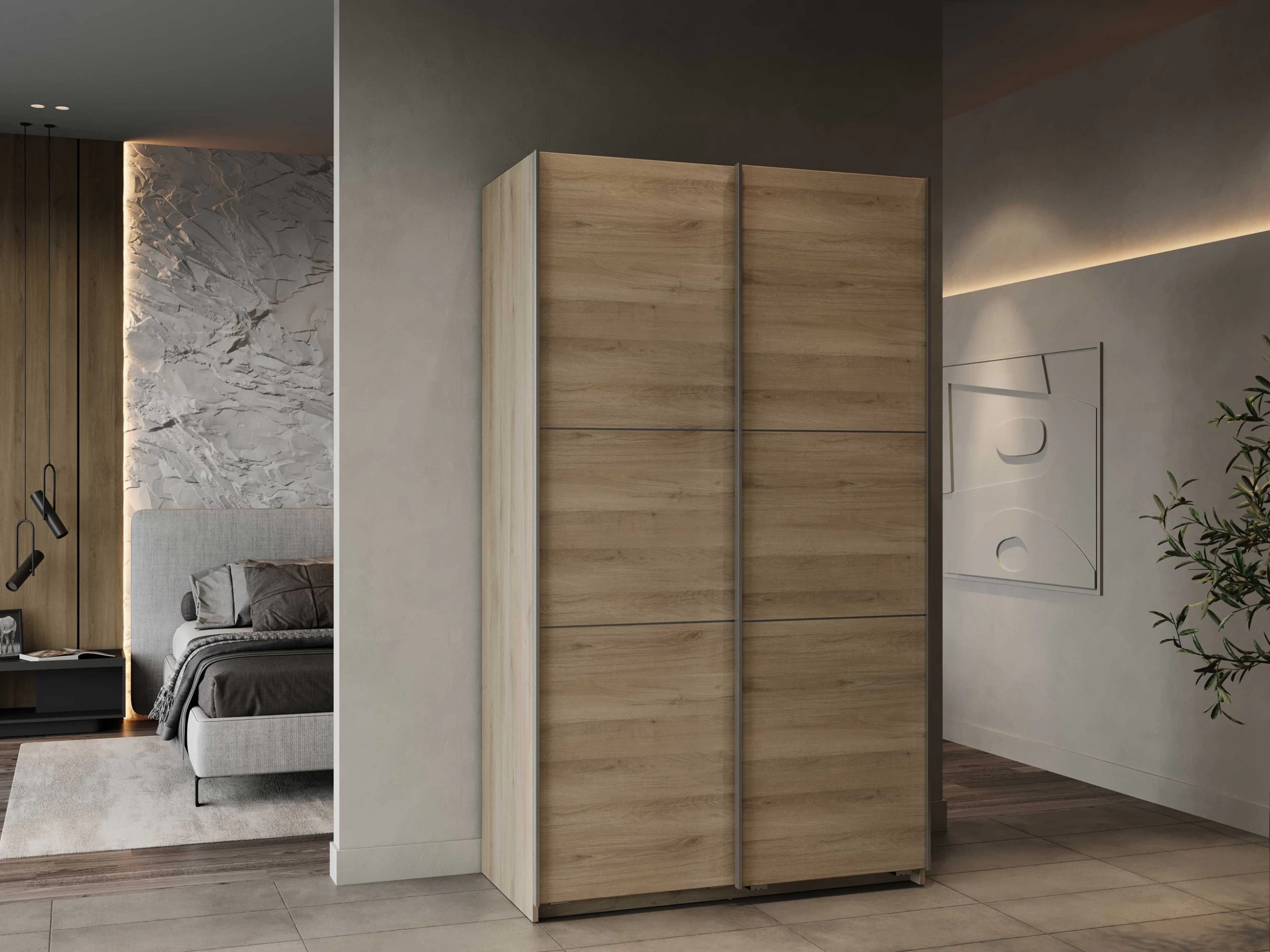 Penderie Spectre 116cm Avec Portes Coulissantes - Chêne 7 Penderie Spectre 116cm Avec Portes Coulissantes - Chêne – Image 7