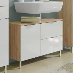 Meuble Sous Lavabo Mauro 80cm Avec 2 Portes & Tiroir - Chêne/blanc