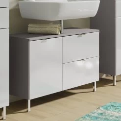 Meuble Sous Lavabo Mauro 80cm Avec 2 Portes & Tiroir - Graphite/blanc
