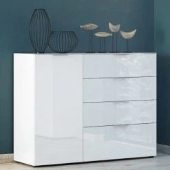 Bahut Dudek 134cm Avec 4 Tiroirs & 1 Porte - Blanc