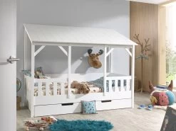 Lit Cabane Malia 90x200 Avec Tiroir De Lit - Toit Blanc -Magasin De Meubles HBCO0314 01 04ac