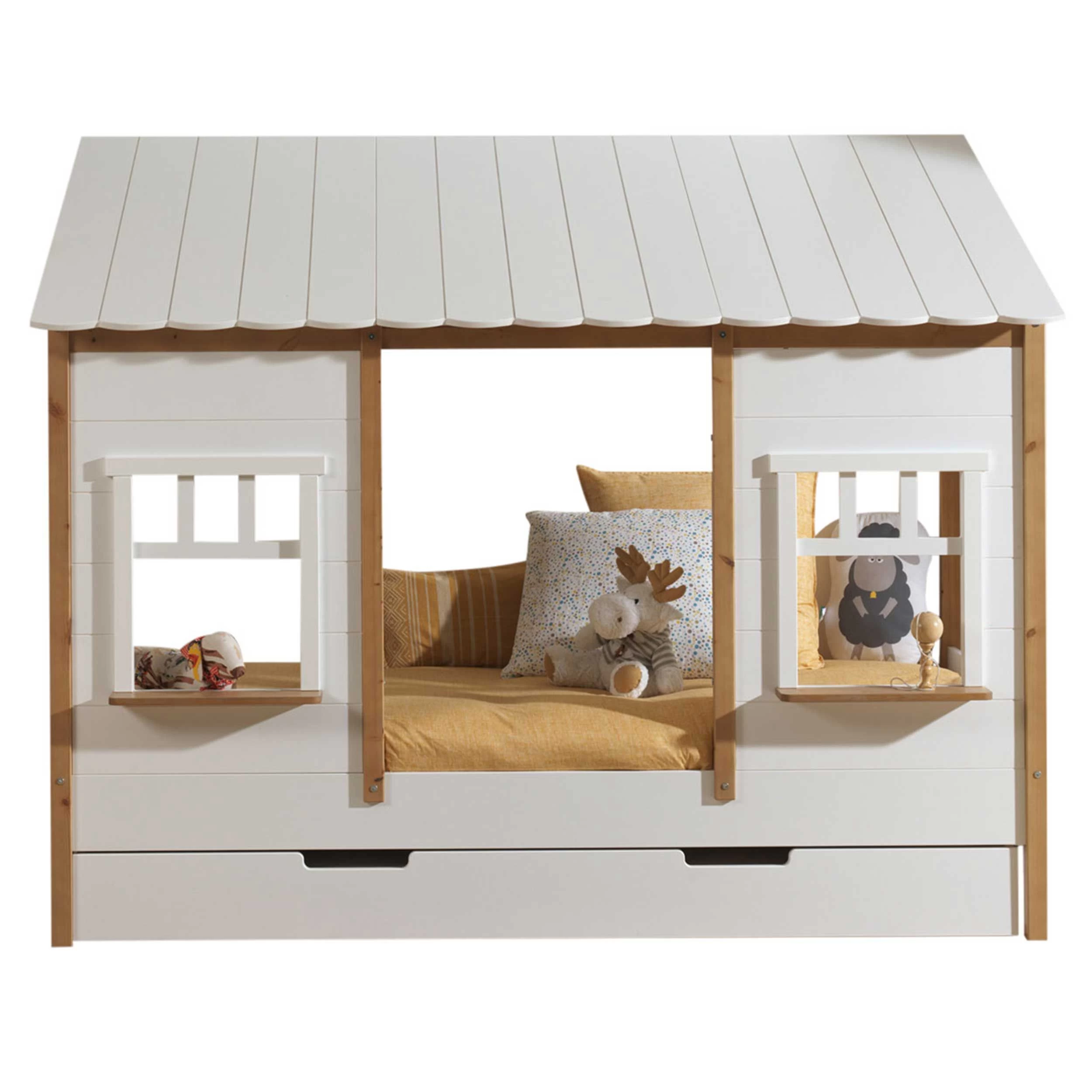 Lit Maison Odense Avec Tiroir De Lit 90x200cm MDF Et Bois De Pin - Blanc/naturel 9 Lit Maison Odense Avec Tiroir De Lit 90x200cm MDF Et Bois De Pin - Blanc/naturel – Image 9