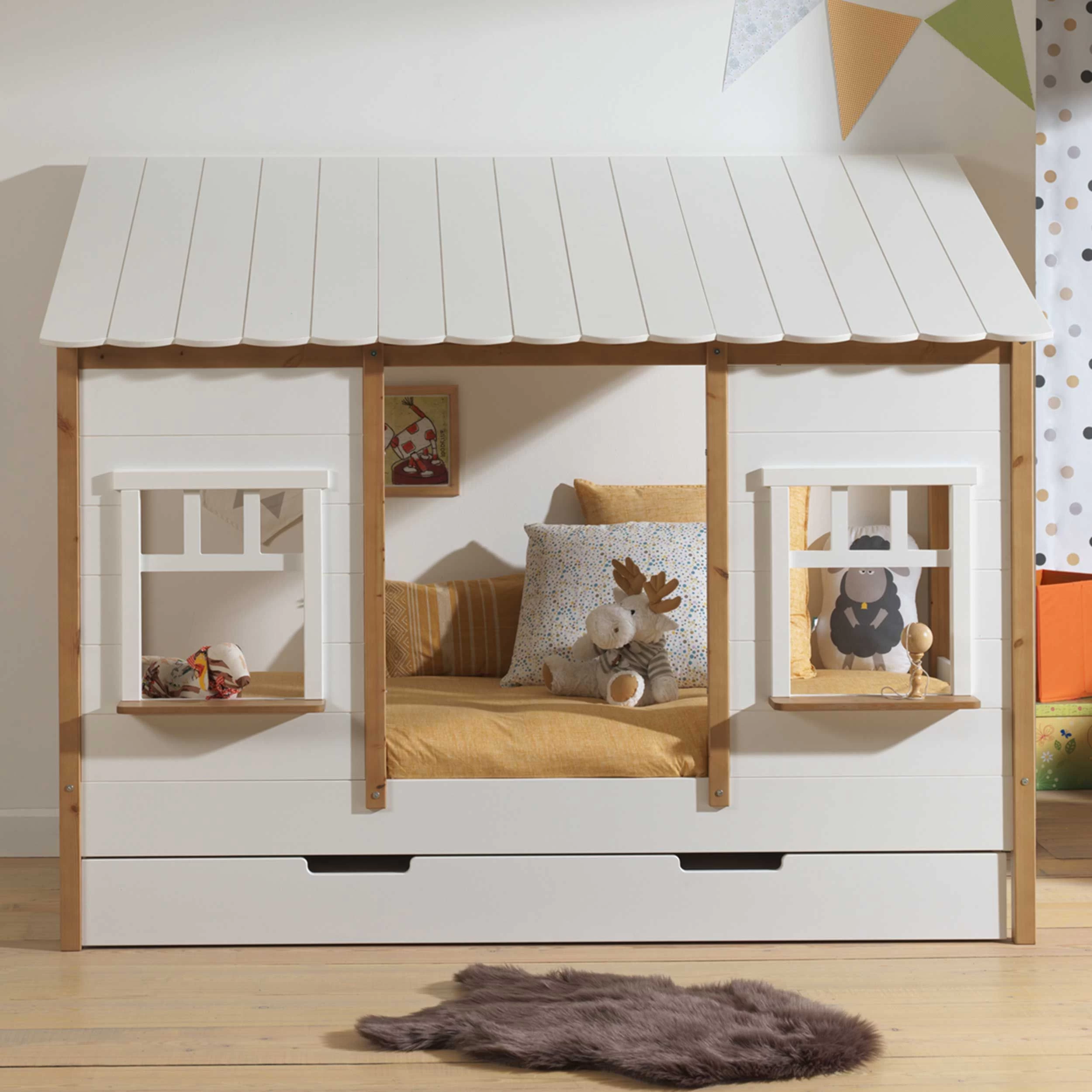 Lit Maison Odense Avec Tiroir De Lit 90x200cm MDF Et Bois De Pin - Blanc/naturel 1 Lit Maison Odense Avec Tiroir De Lit 90x200cm MDF Et Bois De Pin - Blanc/naturel