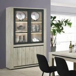 Vitrine Izzo 125cm, 4 Portes - Décor En Chêne/anthracite