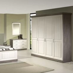 Armoire Isaura 230cm, 4 Portes - Blanc/gris