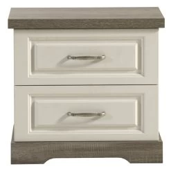 Table De Chevet Isaura 58x46cm, 2 Tiroirs - Blanc/gris
